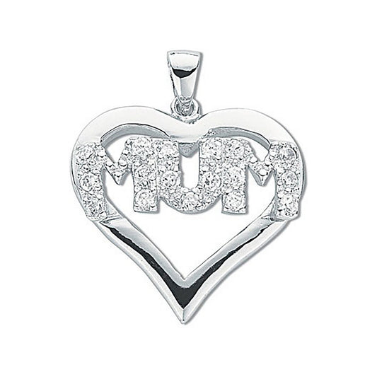 Silver Cubic Zirconia Heart Mum Pendant