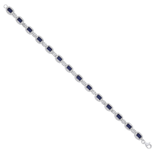 Silver Cubic Zirconia & Blue Halo Style Ladies Bracelet