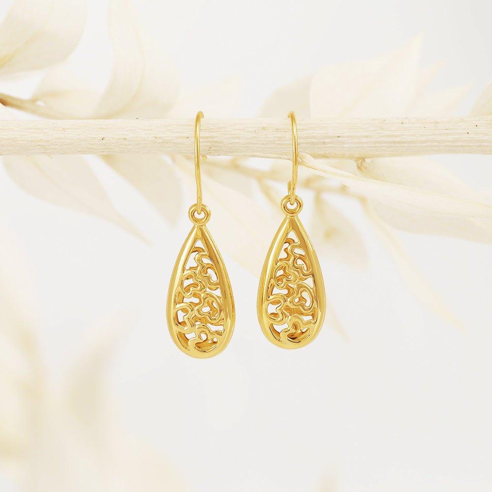 Yellow Gold Hook Oval Drop Earrings