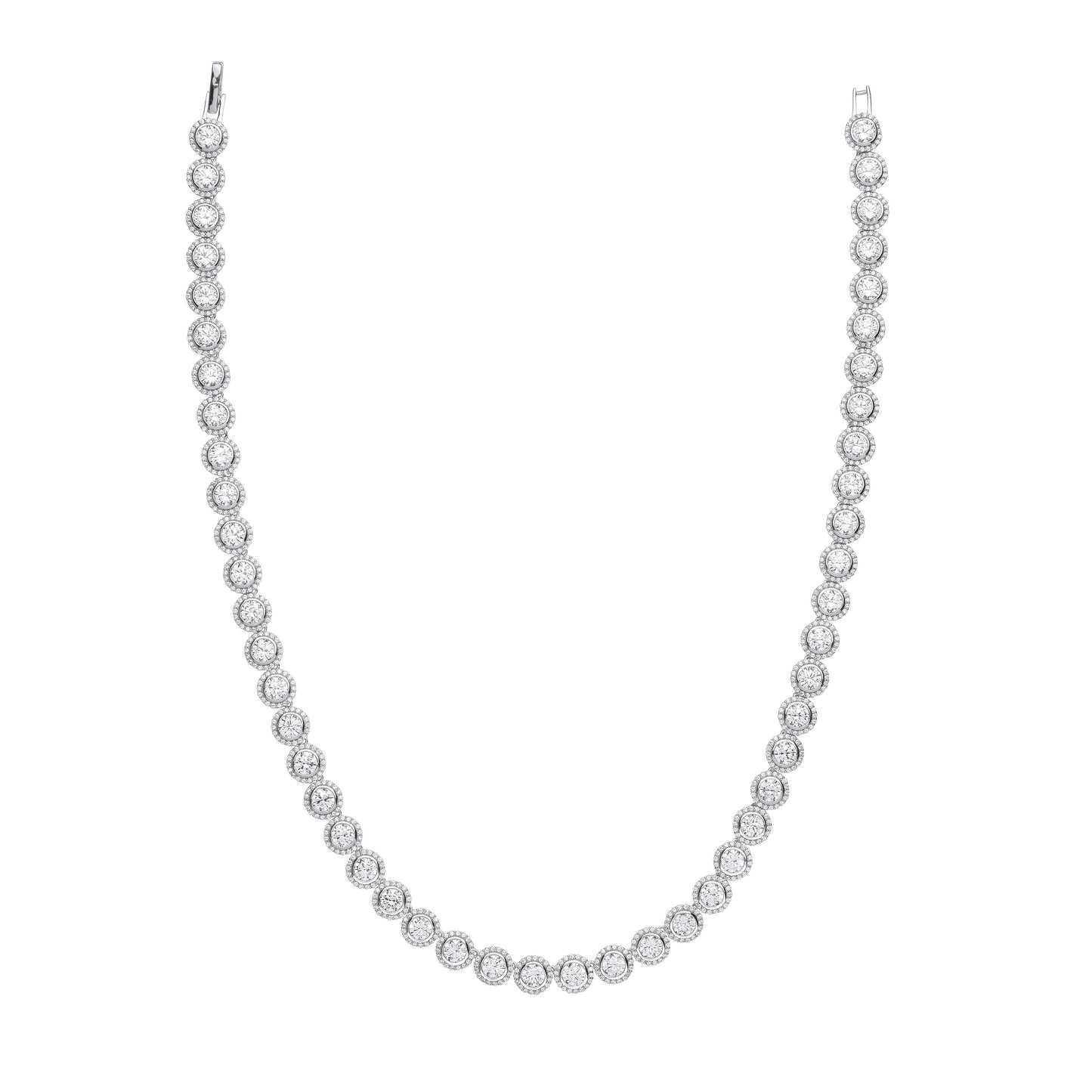 Silver Rubover Round Cubic Zirconia Halo Style Tennis Collarette