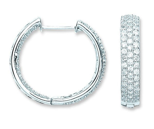 Silver Pave Set Cubic Zirconia Hoop Earrings