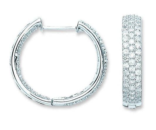 Silver Pave Set Cubic Zirconia Hoop Earrings