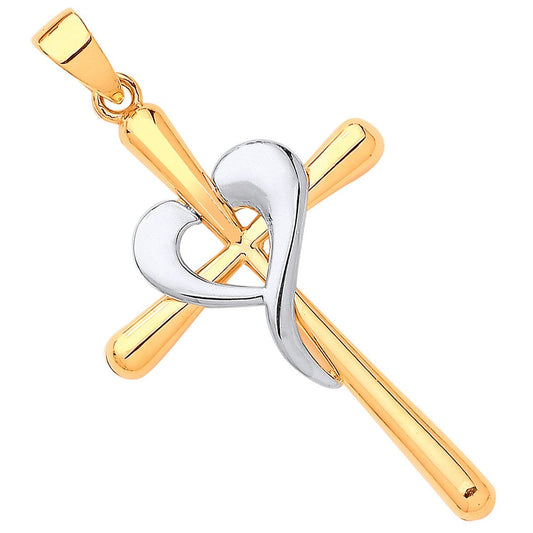 Y White Gold Cross Heart Pendant