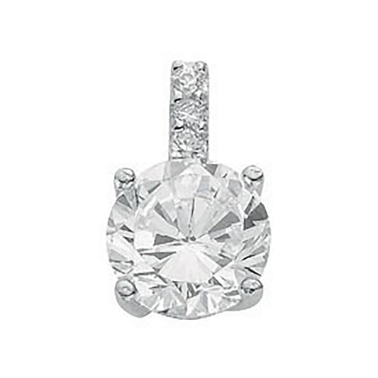 Silver Claw Set Cubic Zirconia Single Stone Pendant - 8mm - 1.4g