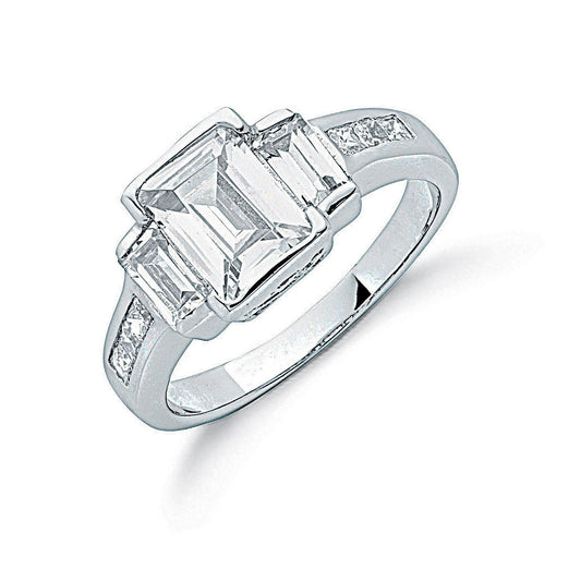 Silver Fancy Cubic Zirconia Trilogy Ring