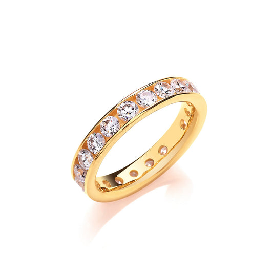 4mm Full Eternity Round Brilliant Cubic Zirconia Yellow Gold Plated Silver Ring