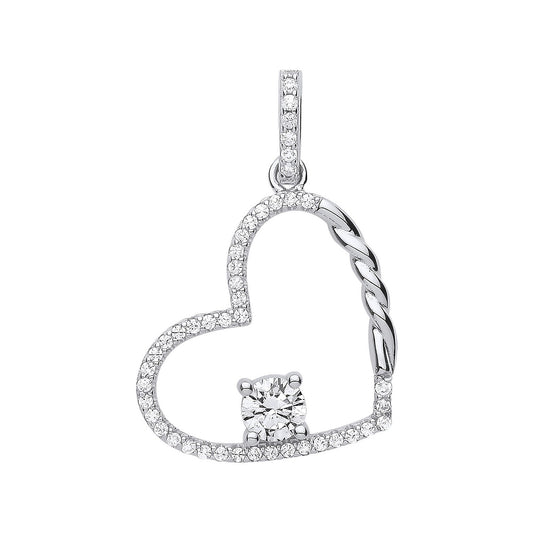 Silver Single Cubic Zirconia Heart Drop Pendant