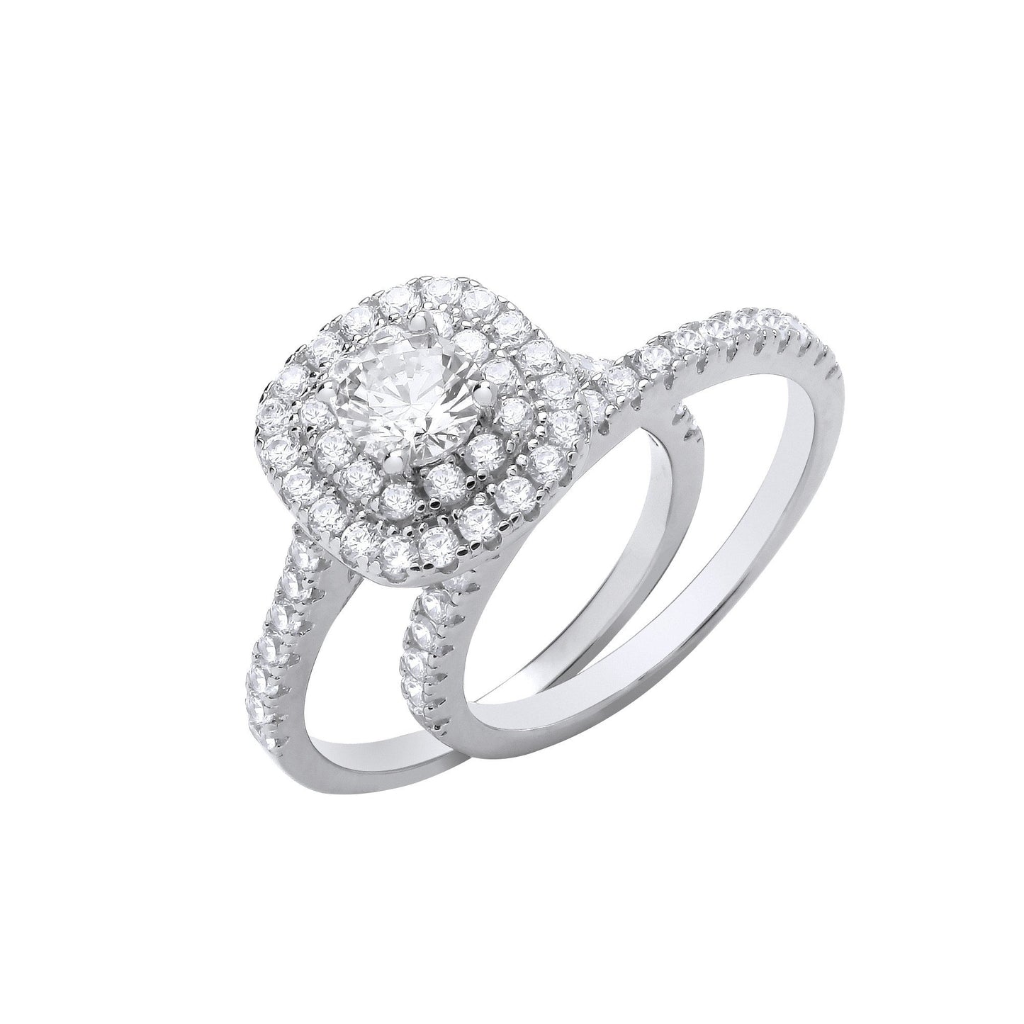 Silver Bridal Cushion Style Set Round Cubic Zirconia Centre