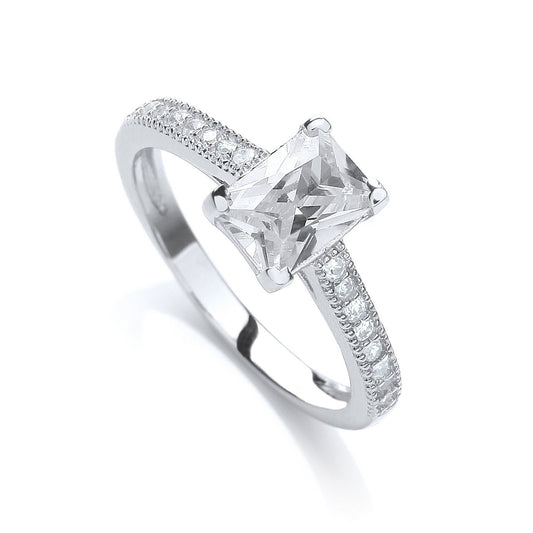 Fancy Emerald Cut Cubic Zirconia with Shoulders Ring