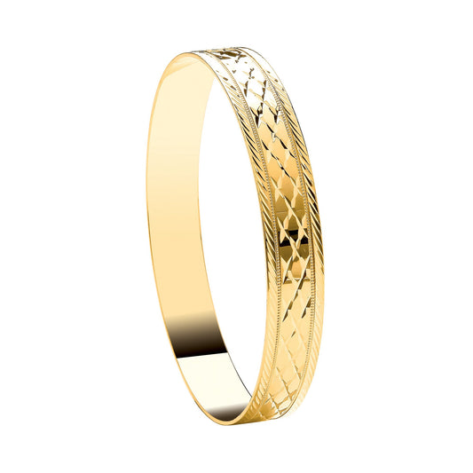 Yellow Gold 10mm Diamond Cut Slave Wide Bangle