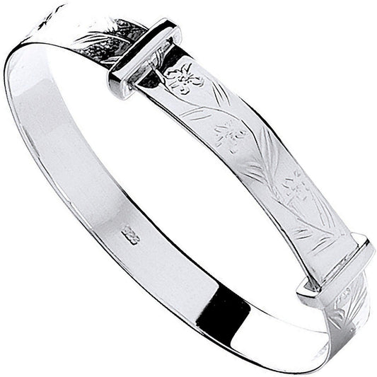 Silver Diamond Cut Expandable Baby Bangle - 5.5mm