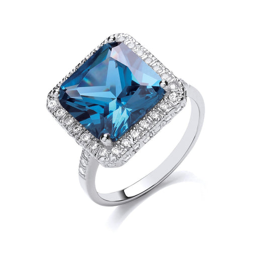 Silver Blue Colour Cubic Zirconia Cluster Ring