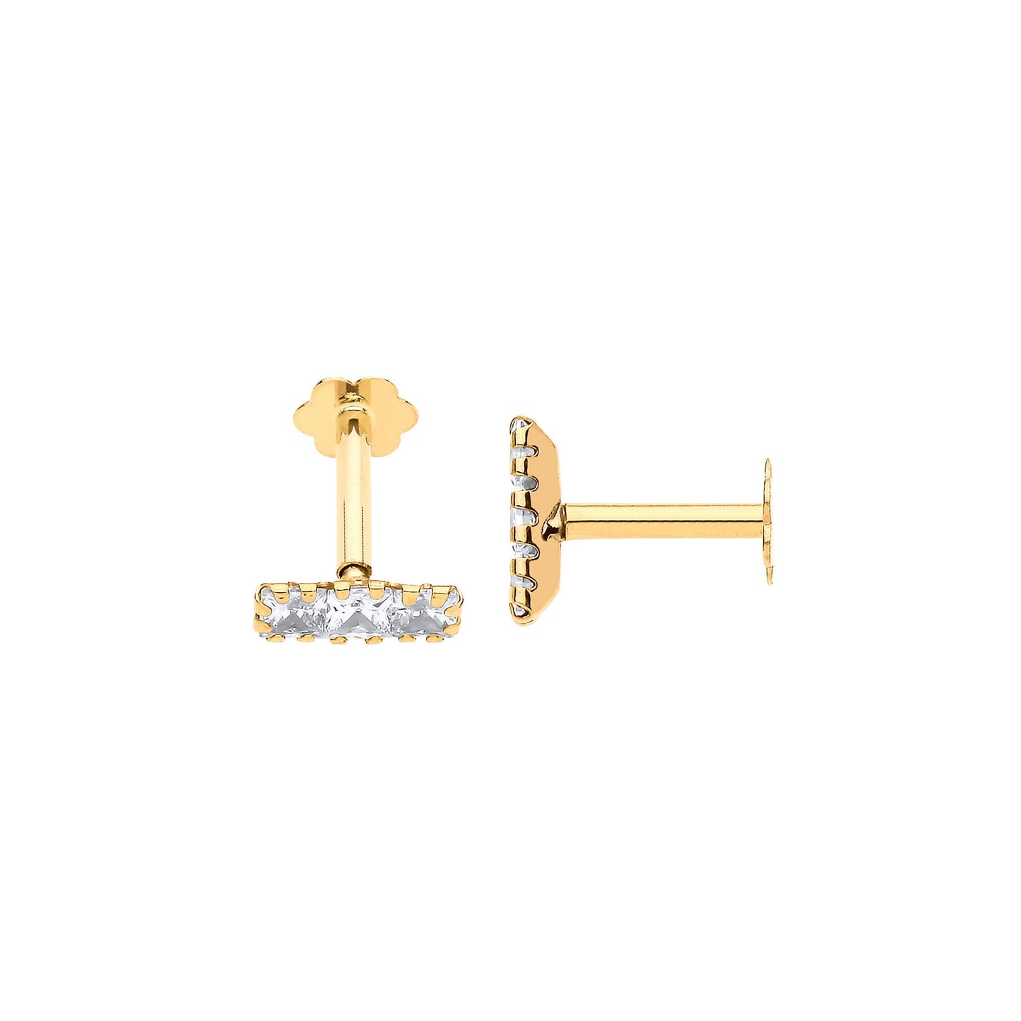 Yellow Gold Pear Cut Trilogy Cubic Zirconias Ear Cartilage Stud