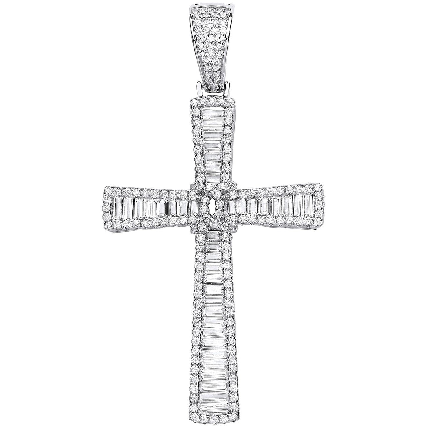 Silver Baguettes & Round Cubic Zirconias Large Cross - 11.5g