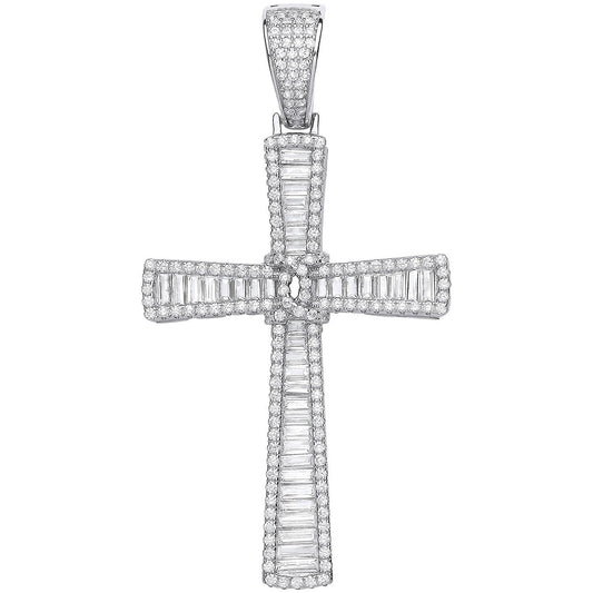 Silver Baguettes & Round Cubic Zirconias Large Cross - 11.5g