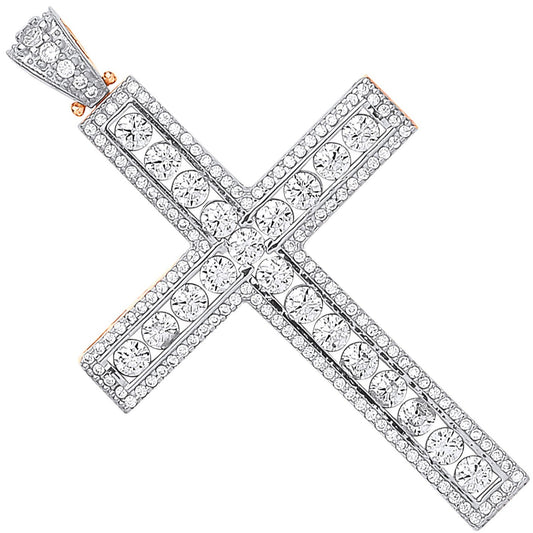 Yellow and White Gold Round Cubic Zirconia Cross