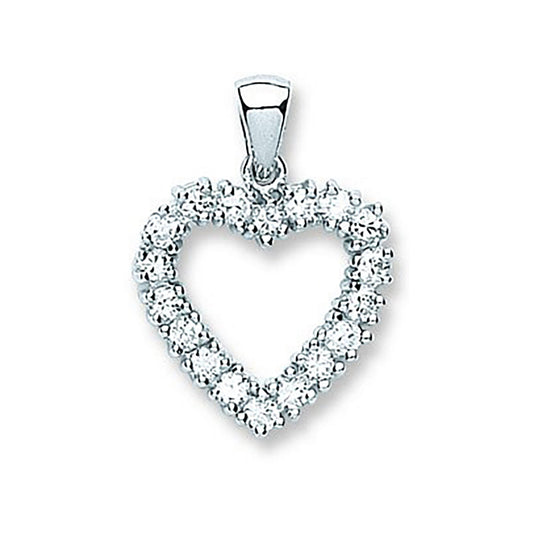 Silver Cubic Zirconia Heart Pendant - 17.1mm