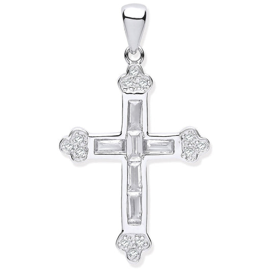 Silver Baguette Cubic Zirconia Cross