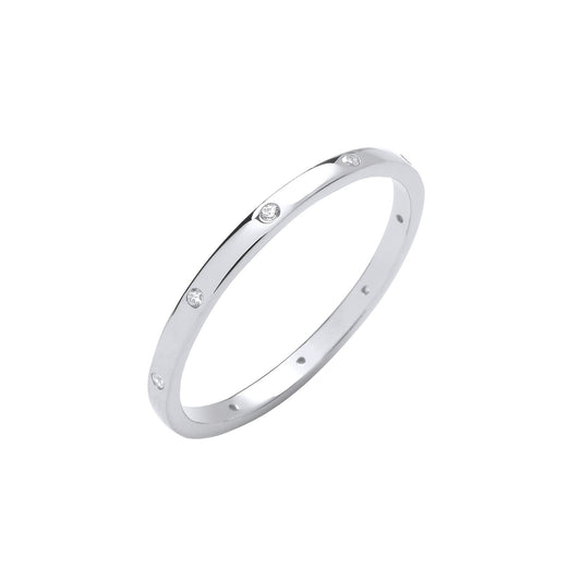 Silver Cubic Zirconias Court Shape 2mm Wedding Band