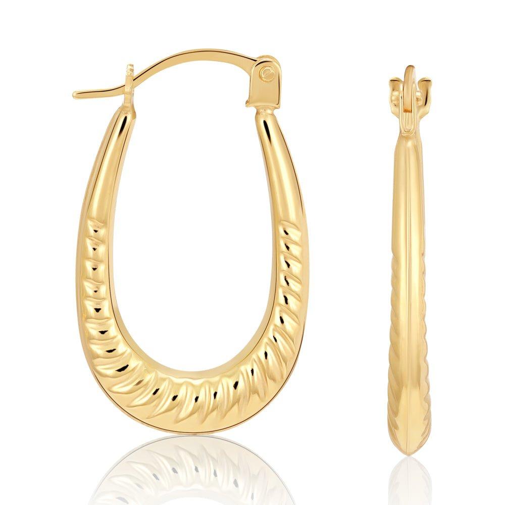 Yellow Gold Ribbed Oval Creoles (HNN-2A9889)