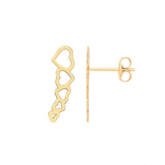 9ct Yellow Gold Graduated Hearts Studs