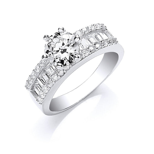 Silver Half Eternity with Cubic Zirconia in the Centre Ring