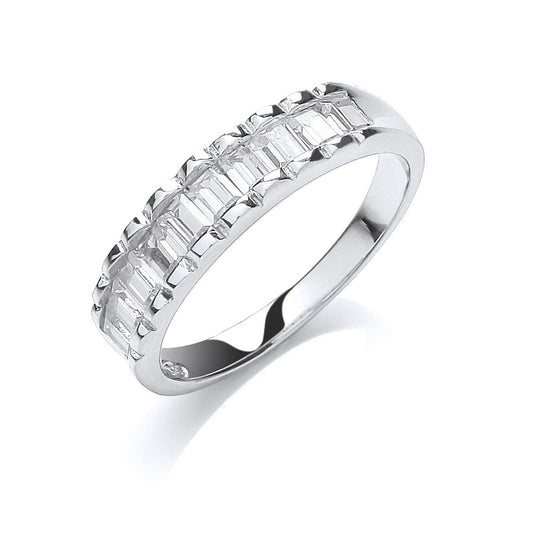 Silver 10 Baguettes Cubic Zirconia Half Eternity Ring