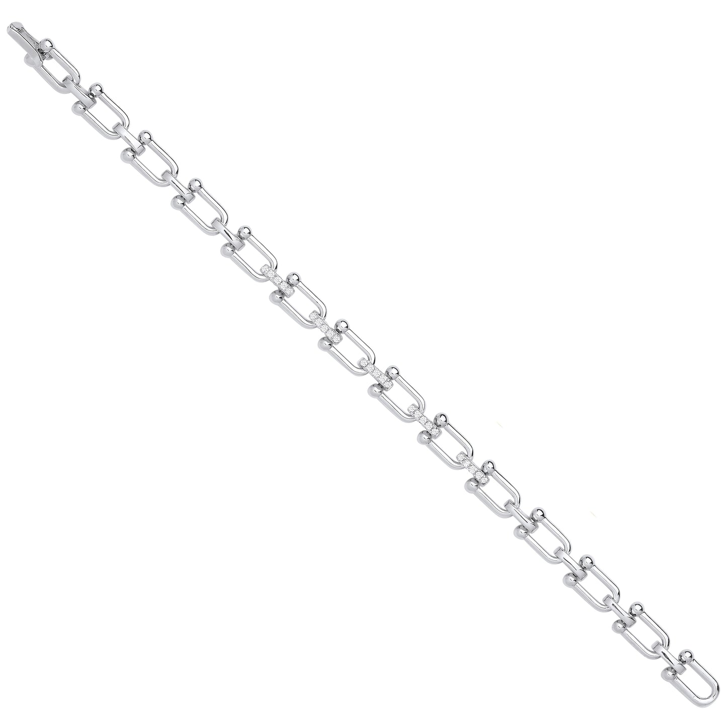 Silver Bike Lock Link with Cubic Zirconias Ladies Bracelet