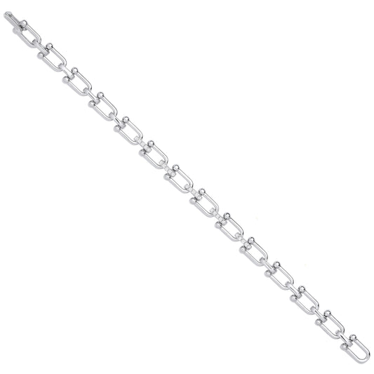 Silver Bike Lock Link with Cubic Zirconias Ladies Bracelet