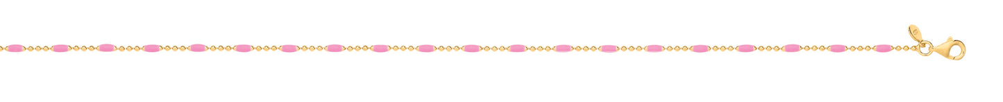 Silver Yellow Gold Plated Pink Enamel Anklet