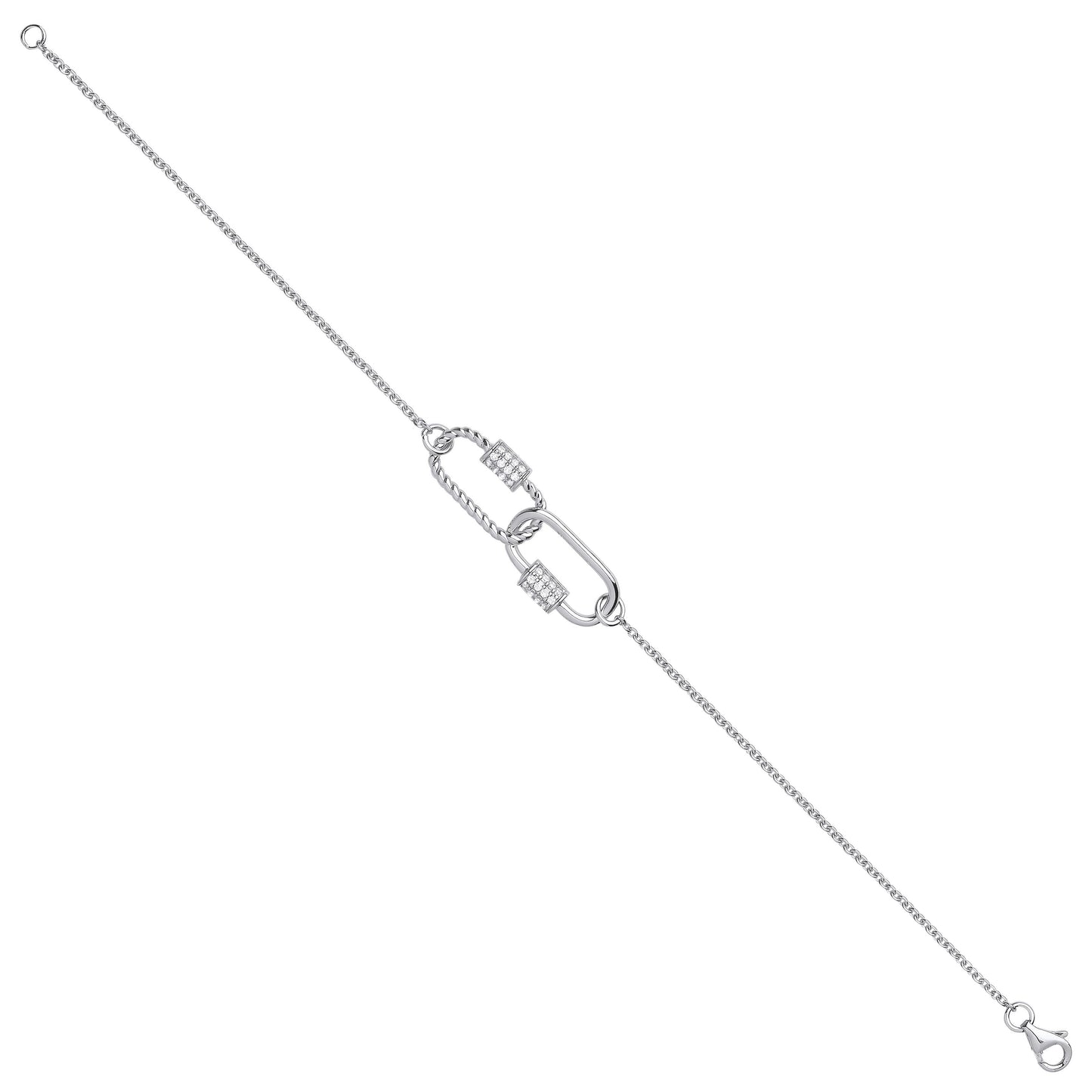 Silver Paper Clip Cubic Zirconia Ladies Bracelet