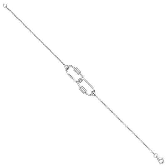 Silver Paper Clip Cubic Zirconia Ladies Bracelet