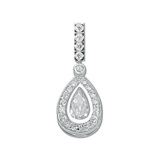 Silver Pear Cut Cz Cluster Drop Pendant