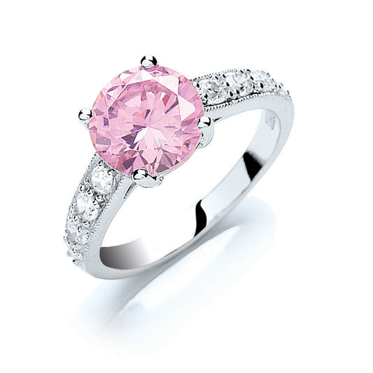 Silver Claw Set Pink Cz Solitaire Ring