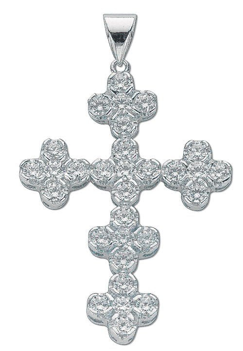Silver Fancy Cluster Cubic Zirconia Cross