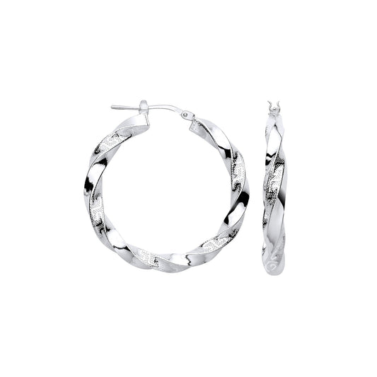 Silver Greek Key Twist Hoop 32.0mm Earrings