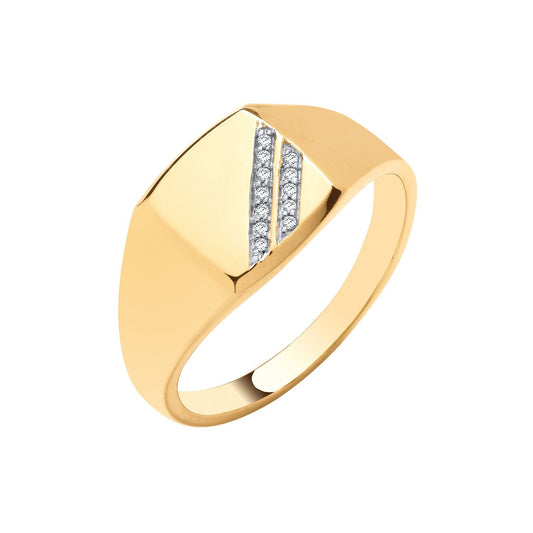9ct Yellow Gold Signet Ring 0.05ct Diamond Ring