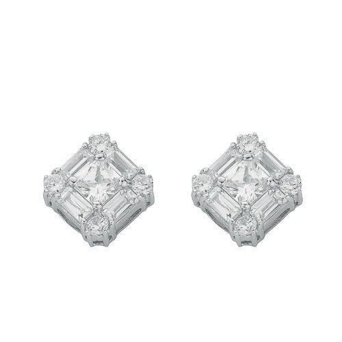 Silver Fancy Cluster Cubic Zirconia Stud Earrings