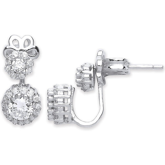 Silver Cubic Zirconia Ear Stud Cuff Wrap Earrings - 6.2mm