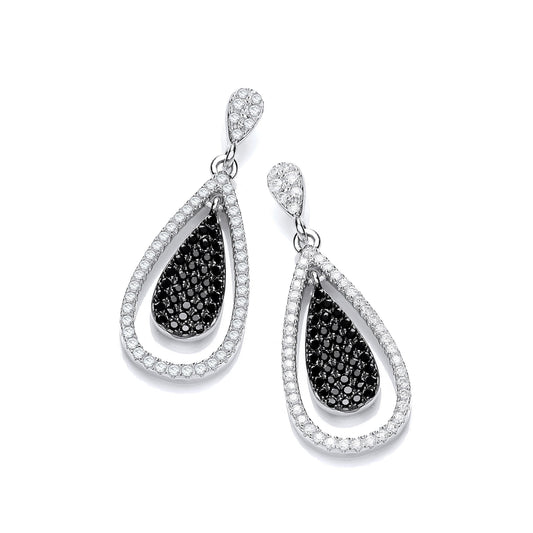 Micro Pave Black & White Cubic Zirconia Drop Earrings - 11mm (HNN-8D5EBA)