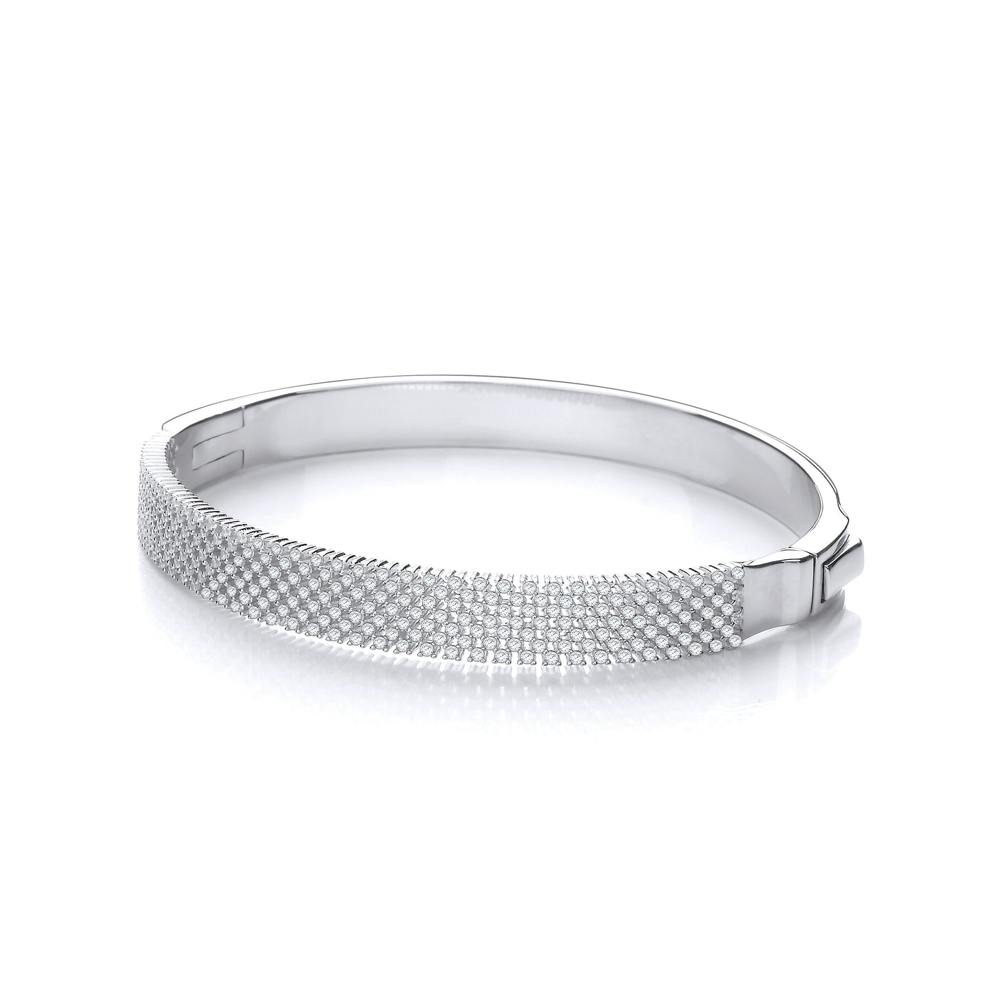 Micro Pave Multi Row Cubic Zirconia Silver Bangle