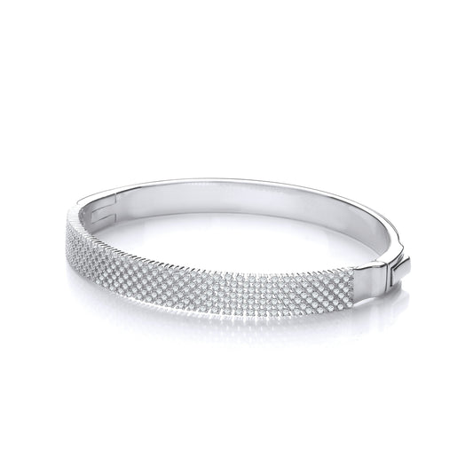 Micro Pave Multi Row Cubic Zirconia Silver Bangle