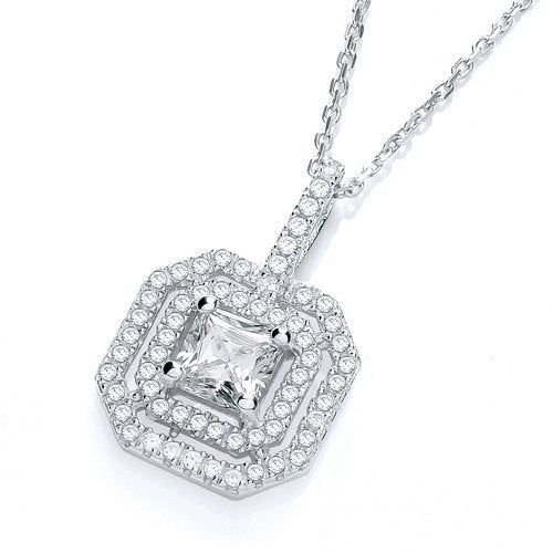 Micro Pave Fancy Pendant Cubic Zirconia Centre with 18" Chain