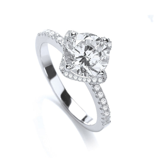 Micro Pave High Setting S/S Ring Cubic Zirconia on Shoulder