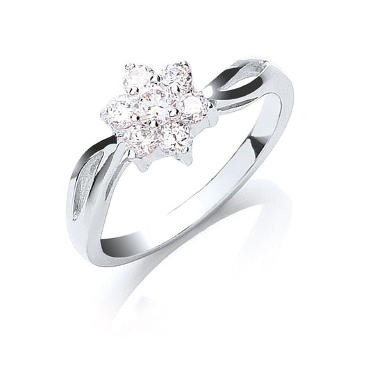 Silver Cubic Zirconia Cluster Ring