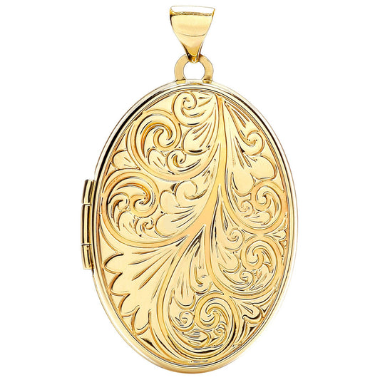 Yellow Gold Oval Locket with Design (HNN-535315)