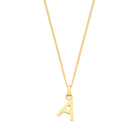 Yellow Gold Small Plain Initial on 18" Curb Chain