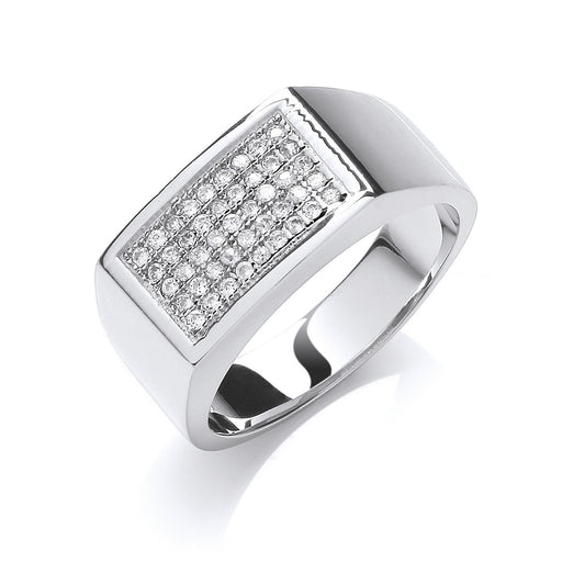 Silver Micro-Pave Cubic Zirconia Gents Ring (HNN-31F92B)