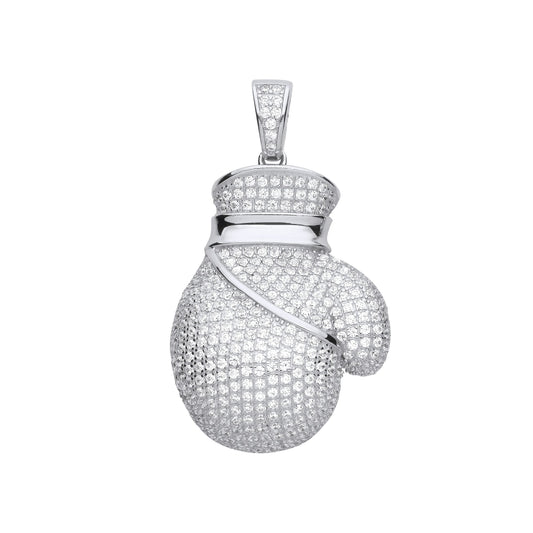 Silver Cubic Zirconia Big Boxing Glove Pendant