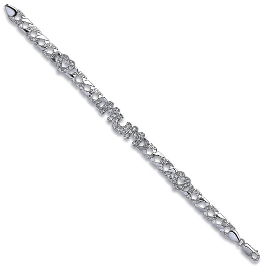 Silver Cubic Zirconia Mum & Heart Bracelet